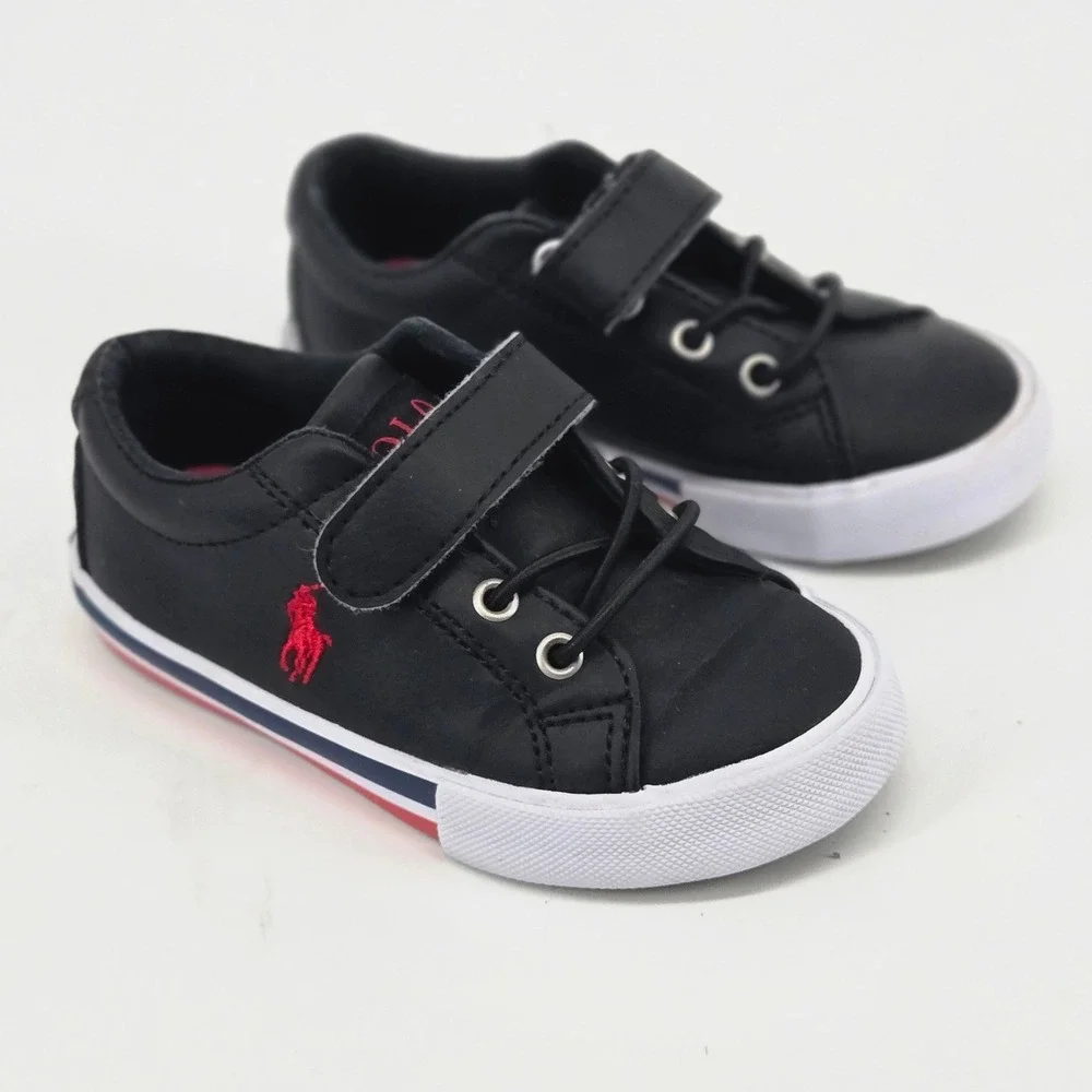 Polo Ralph Lauren Edmund II Toddler Low Top Sneakers Black Red Pony Size 7 Y2K